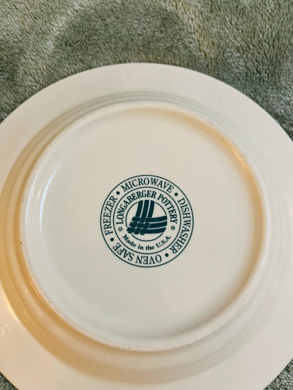 Longaberger S/2 Woven Traditions green heritage pottery rimmed soup bowls 8" USA - Picture 6 of 11